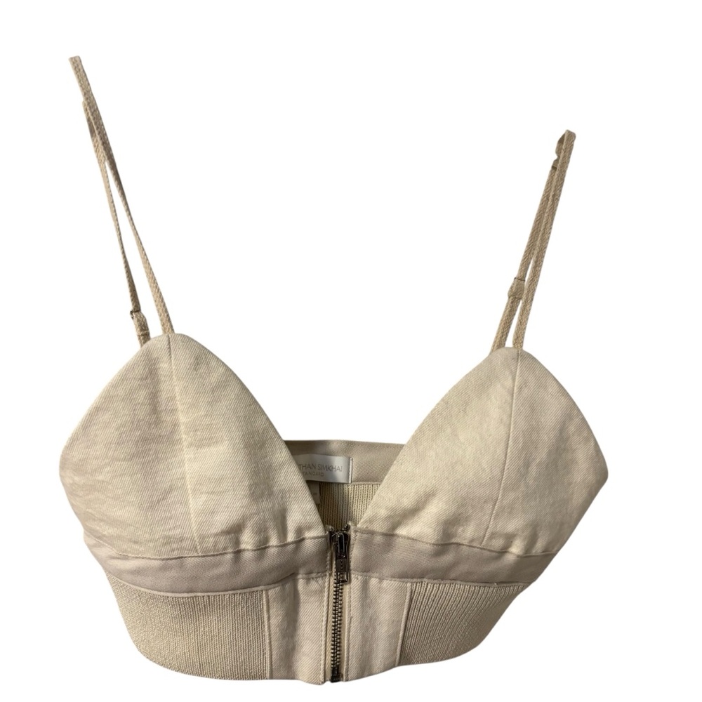 Jonathan Simkhai Y2K Cream Knit Zip-Up Denim Old Money Stylish Bustier Top Small - Picture 2 of 6
